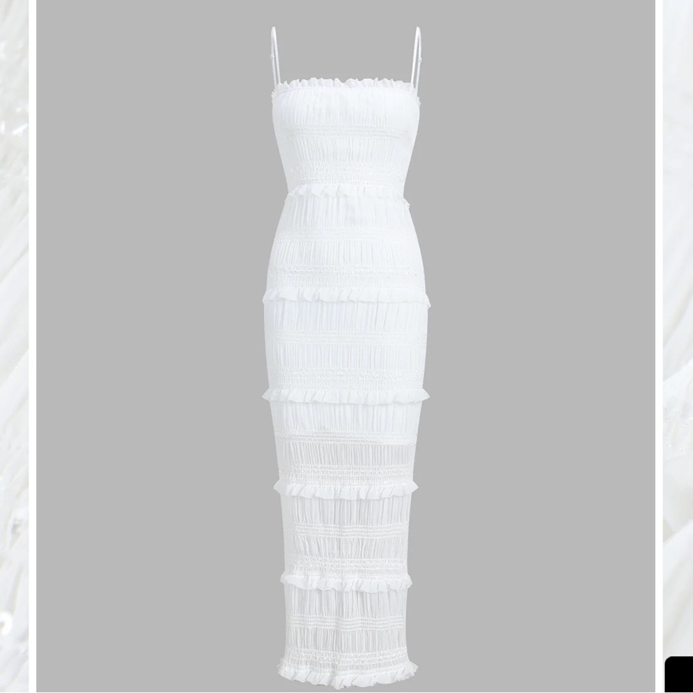 Commense White Ruffle Smocked Dress